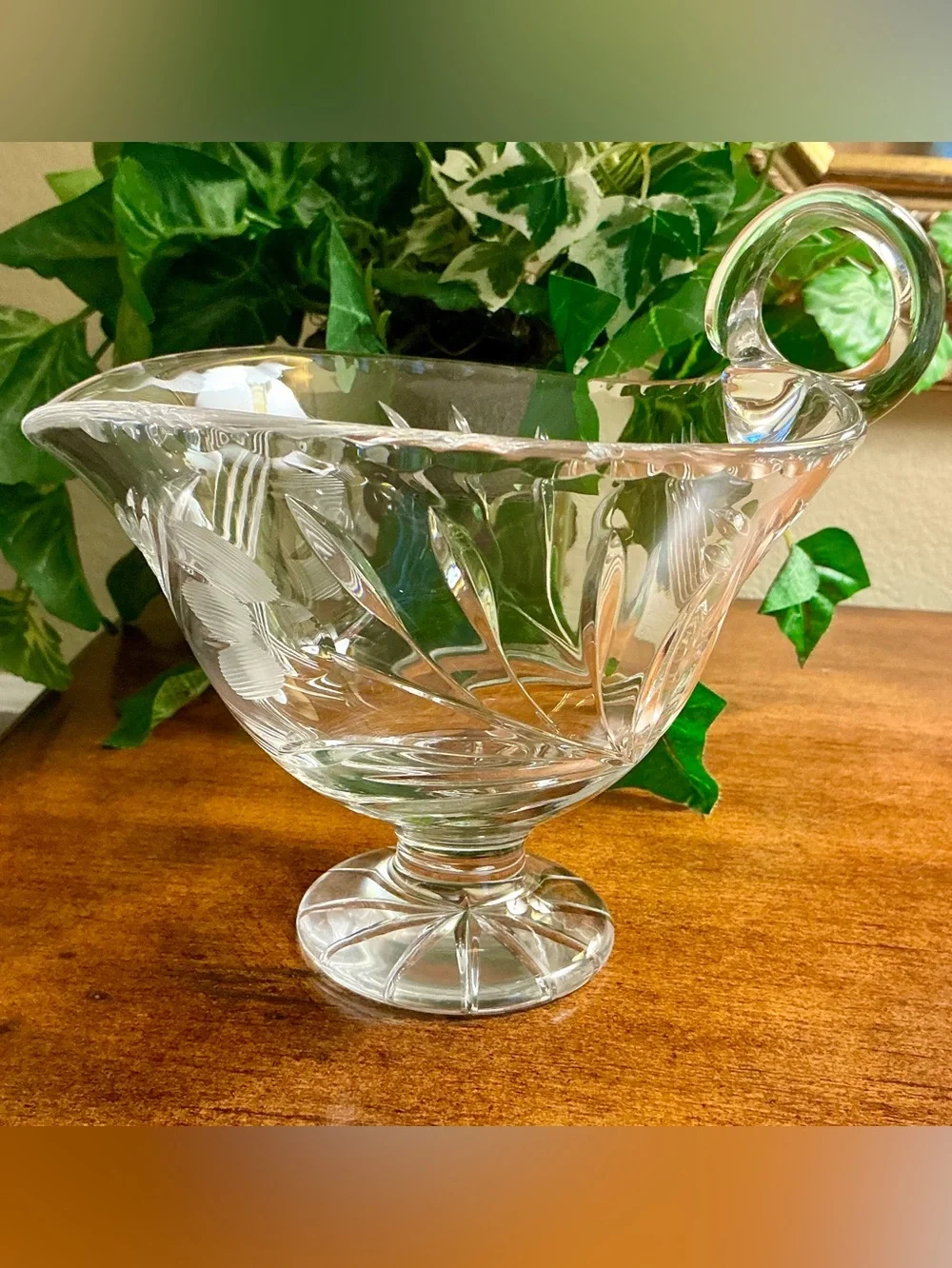 Vintage Clear Etched Crystal Gravy Bowl